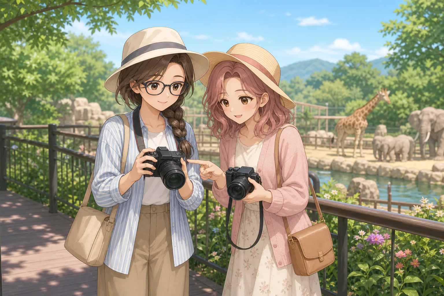 灰原さや、薔薇崎ねむが動物園で写真散歩を楽しむ様子